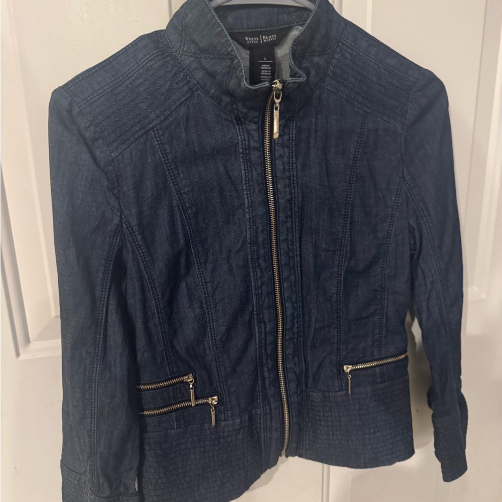 White House Black Market Women's Dark Blue Jean Jacket
